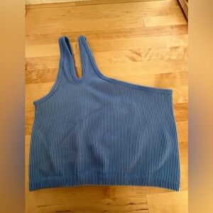 Ribbed One-Shoulder Tank Top in Cornflower Blue